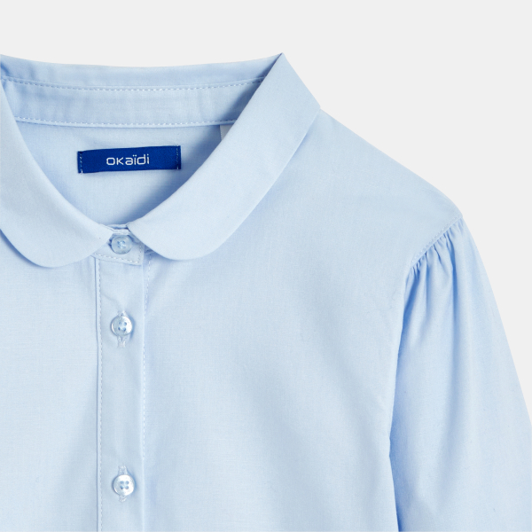 قميص للفتيات باللون الفيروزي السادة بياقة بيتر بان